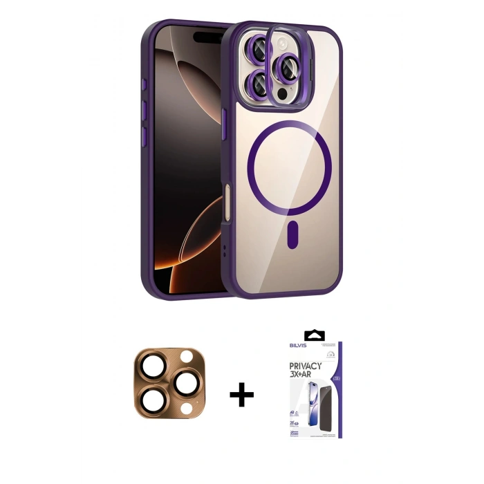 MARSİLYAN™- iPhone 16 Pro Max Kılıf Yadigar Asil Koleksiyonu - Siyah Bilvis 3X AR Hayalet Cam Ekran Koruyucu + Pers Alüminyum Kamera Lens - CLTM