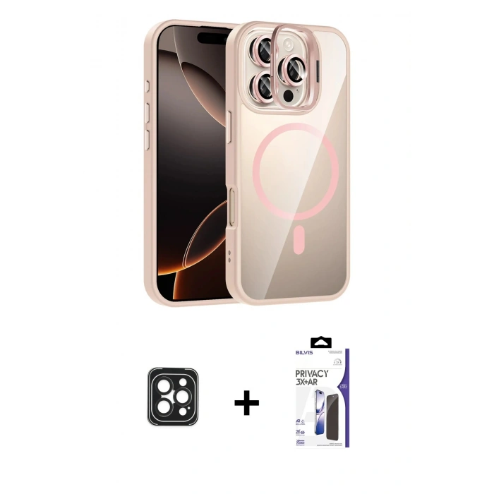 MARSİLYAN™- iPhone 16 Pro Max Kılıf Yadigar Asil Koleksiyonu - Siyah Bilvis 3X AR Hayalet Cam Ekran Koruyucu + PVD Metal Kamera Lens - SH