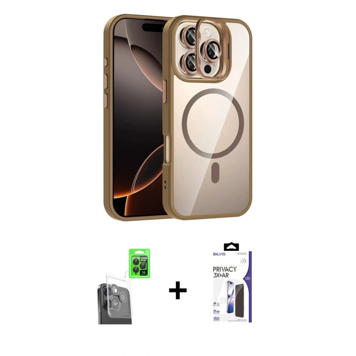 MARSİLYAN™- iPhone 16 Pro Max Kılıf Yadigar Asil Koleksiyonu - Siyah Bilvis 3X AR Hayalet Cam Ekran Koruyucu + Raze Metal Kamera Lens - SH