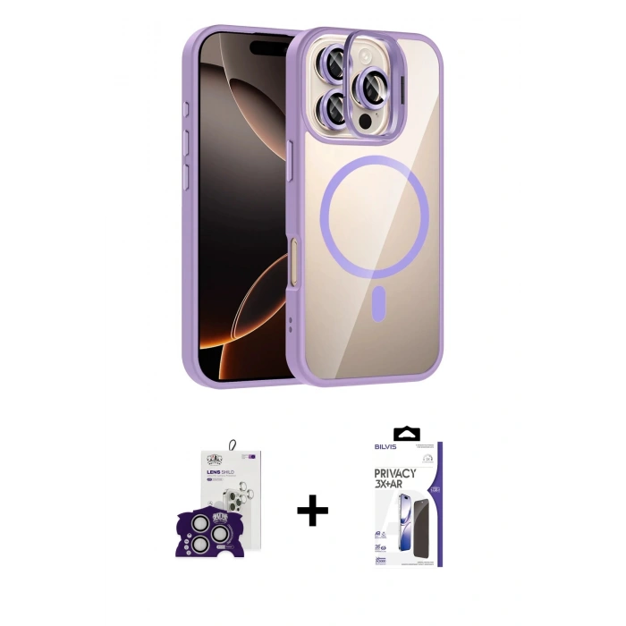 MARSİLYAN™- iPhone 16 Pro Max Kılıf Yadigar Asil Koleksiyonu - Siyah Bilvis 3X AR Hayalet Cam Ekran Koruyucu + Bilvis Titan Kamera Lens - GS