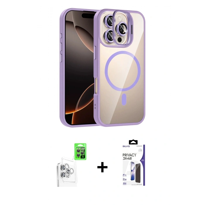 MARSİLYAN™- iPhone 16 Pro Max Kılıf Yadigar Asil Koleksiyonu - Siyah Bilvis 3X AR Hayalet Cam Ekran Koruyucu + Raze Metal Kamera Lens - BZ