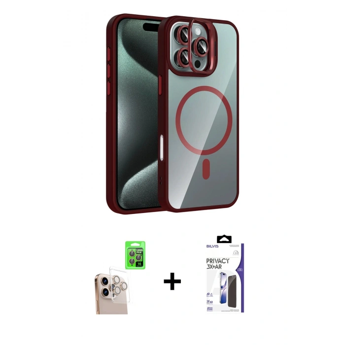 MARSİLYAN™- iPhone 16 Pro Max Kılıf Yadigar Asil Koleksiyonu - Siyah Bilvis 3X AR Hayalet Cam Ekran Koruyucu + Raze Metal Kamera Lens - NLGY