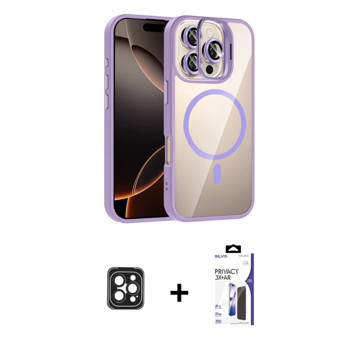 MARSİLYAN™- iPhone 16 Pro Max Kılıf Yadigar Asil Koleksiyonu - Siyah Bilvis 3X AR Hayalet Cam Ekran Koruyucu + PVD Metal Kamera Lens - SH
