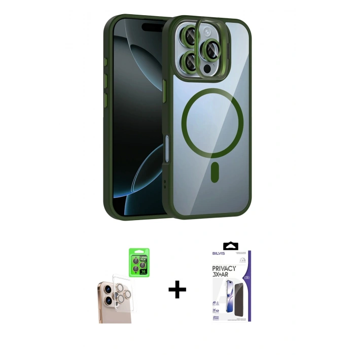 MARSİLYAN™- iPhone 16 Pro Max Kılıf Yadigar Asil Koleksiyonu - Siyah Bilvis 3X AR Hayalet Cam Ekran Koruyucu + Raze Metal Kamera Lens - NLGY