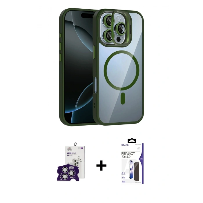 MARSİLYAN™- iPhone 16 Pro Max Kılıf Yadigar Asil Koleksiyonu - Siyah Bilvis 3X AR Hayalet Cam Ekran Koruyucu + Bilvis Titan Kamera Lens - GS