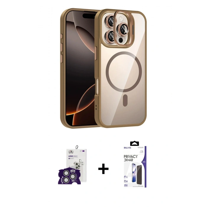 MARSİLYAN™- iPhone 16 Pro Max Kılıf Yadigar Asil Koleksiyonu - Siyah Bilvis 3X AR Hayalet Cam Ekran Koruyucu + Bilvis Titan Kamera Lens - GS
