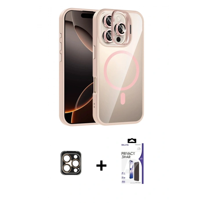 MARSİLYAN™- iPhone 16 Pro Max Kılıf Yadigar Asil Koleksiyonu - Siyah Bilvis 3X AR Hayalet Cam Ekran Koruyucu + PVD Metal Kamera Lens - GD