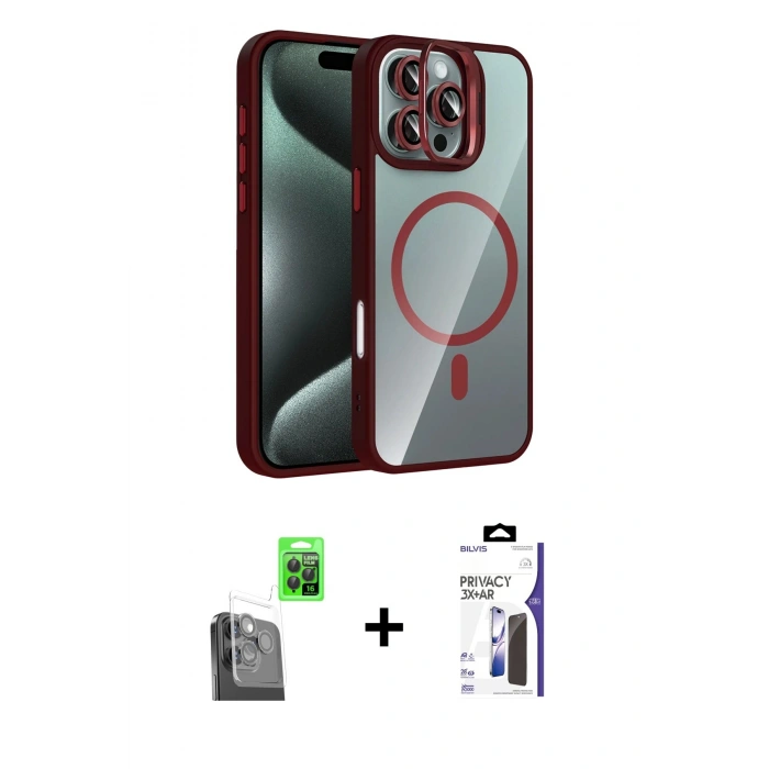 MARSİLYAN™- iPhone 16 Pro Max Kılıf Yadigar Asil Koleksiyonu - Siyah Bilvis 3X AR Hayalet Cam Ekran Koruyucu + Raze Metal Kamera Lens - SH