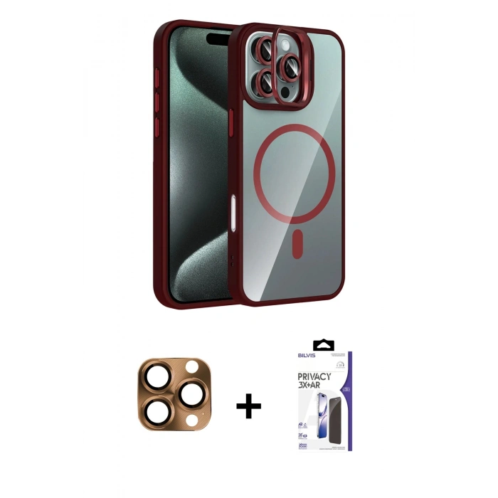 MARSİLYAN™- iPhone 16 Pro Max Kılıf Yadigar Asil Koleksiyonu - Siyah Bilvis 3X AR Hayalet Cam Ekran Koruyucu + Pers Alüminyum Kamera Lens - CLTM