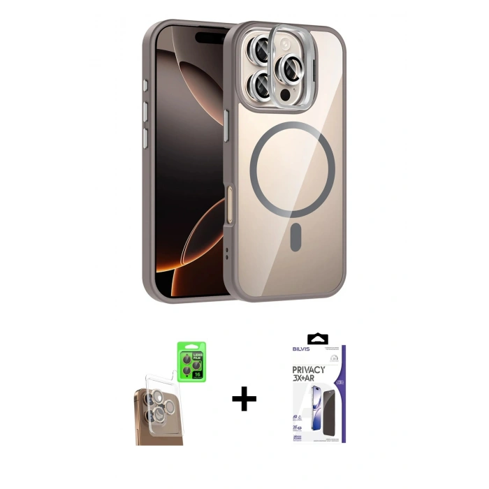 MARSİLYAN™- iPhone 16 Pro Max Kılıf Yadigar Asil Koleksiyonu - Siyah Bilvis 3X AR Hayalet Cam Ekran Koruyucu + Raze Metal Kamera Lens - CLTM