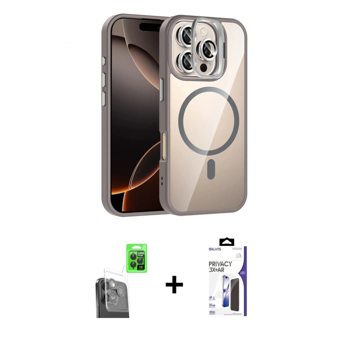 MARSİLYAN™- iPhone 16 Pro Max Kılıf Yadigar Asil Koleksiyonu - Siyah Bilvis 3X AR Hayalet Cam Ekran Koruyucu + Raze Metal Kamera Lens - SH