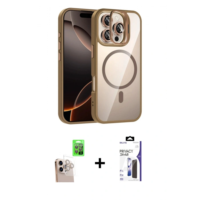 MARSİLYAN™- iPhone 16 Pro Max Kılıf Yadigar Asil Koleksiyonu - Siyah Bilvis 3X AR Hayalet Cam Ekran Koruyucu + Raze Metal Kamera Lens - NLGY
