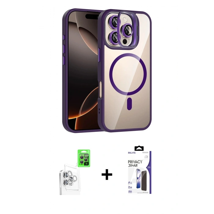 MARSİLYAN™- iPhone 16 Pro Max Kılıf Yadigar Asil Koleksiyonu - Siyah Bilvis 3X AR Hayalet Cam Ekran Koruyucu + Raze Metal Kamera Lens - BZ