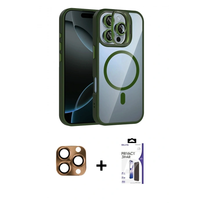 MARSİLYAN™- iPhone 16 Pro Max Kılıf Yadigar Asil Koleksiyonu - Siyah Bilvis 3X AR Hayalet Cam Ekran Koruyucu + Pers Alüminyum Kamera Lens - CLTM