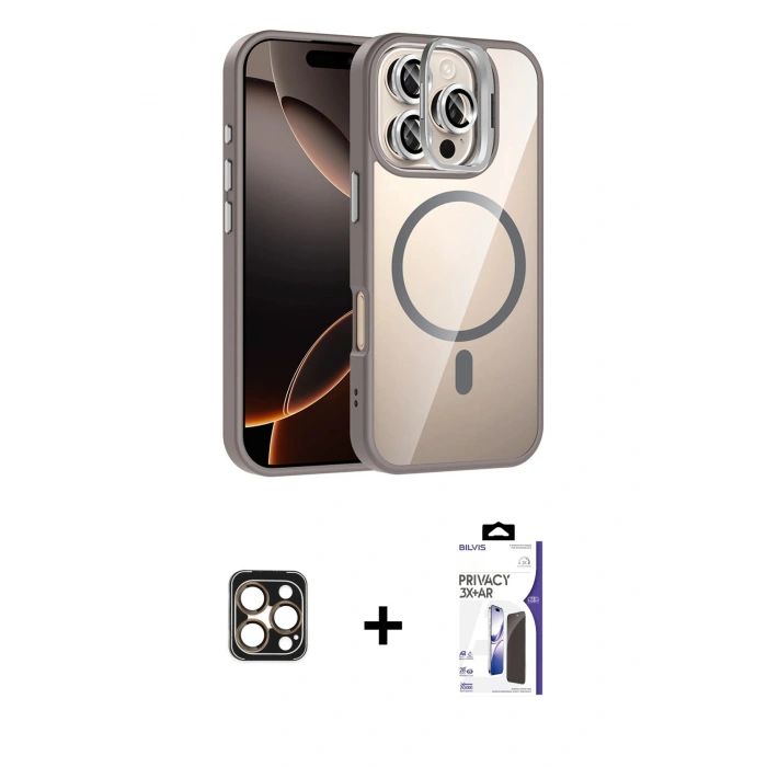 MARSİLYAN™- iPhone 16 Pro Max Kılıf Yadigar Asil Koleksiyonu - Siyah Bilvis 3X AR Hayalet Cam Ekran Koruyucu + PVD Metal Kamera Lens - GD