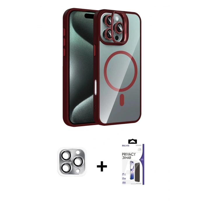 MARSİLYAN™- iPhone 16 Pro Max Kılıf Yadigar Asil Koleksiyonu - Siyah Bilvis 3X AR Hayalet Cam Ekran Koruyucu + Pers Alüminyum Kamera Lens - GI