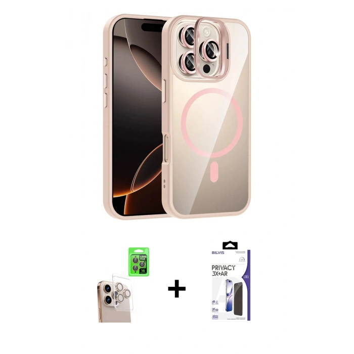 MARSİLYAN™- iPhone 16 Pro Max Kılıf Yadigar Asil Koleksiyonu - Siyah Bilvis 3X AR Hayalet Cam Ekran Koruyucu + Raze Metal Kamera Lens - NLGY