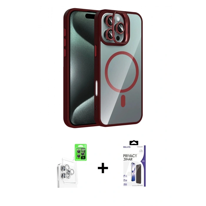 MARSİLYAN™- iPhone 16 Pro Max Kılıf Yadigar Asil Koleksiyonu - Siyah Bilvis 3X AR Hayalet Cam Ekran Koruyucu + Raze Metal Kamera Lens - BZ