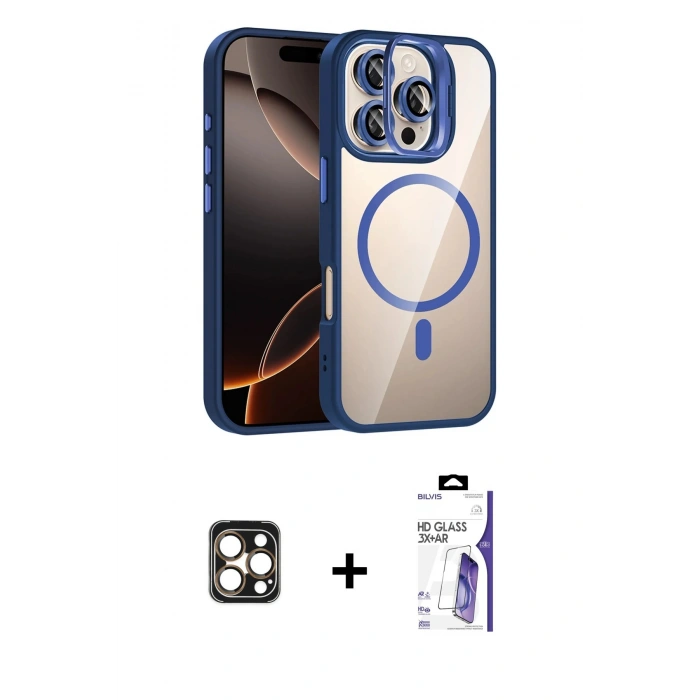 MARSİLYAN™- iPhone 16 Pro Max Kılıf Yadigar Asil Koleksiyonu - Siyah Bilvis 3X AR HD Cam Ekran Koruyucu + PVD Metal Kamera Lens - GD