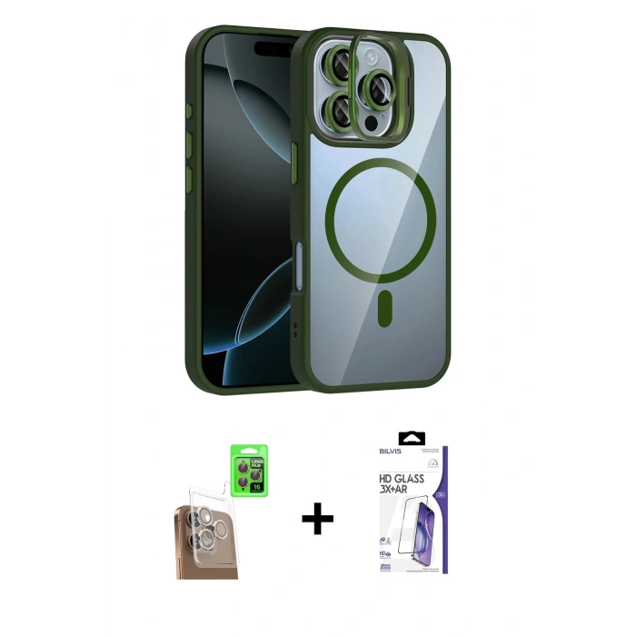MARSİLYAN™- iPhone 16 Pro Max Kılıf Yadigar Asil Koleksiyonu - Siyah Bilvis 3X AR HD Cam Ekran Koruyucu + Raze Metal Kamera Lens - CLTM