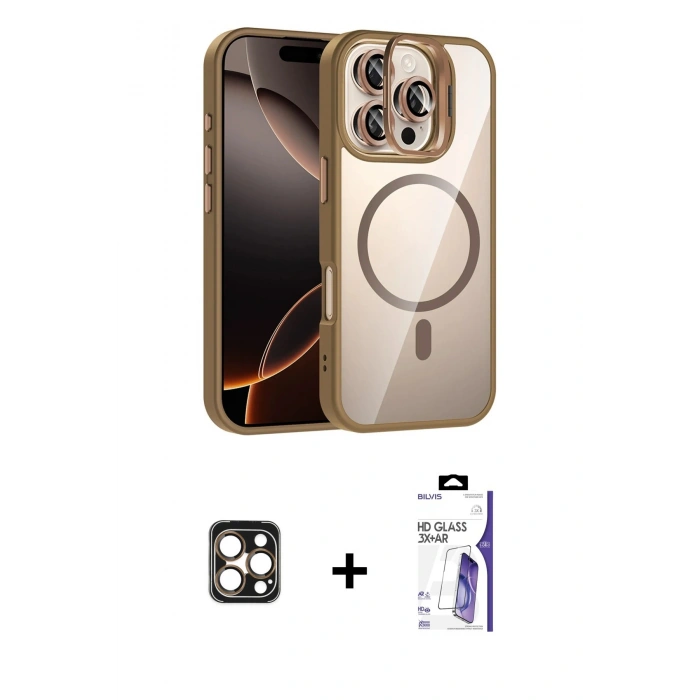 MARSİLYAN™- iPhone 16 Pro Max Kılıf Yadigar Asil Koleksiyonu - Siyah Bilvis 3X AR HD Cam Ekran Koruyucu + PVD Metal Kamera Lens - GD