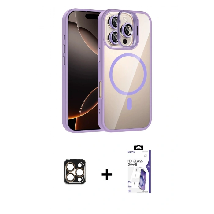 MARSİLYAN™- iPhone 16 Pro Max Kılıf Yadigar Asil Koleksiyonu - Siyah Bilvis 3X AR HD Cam Ekran Koruyucu + PVD Metal Kamera Lens - GD
