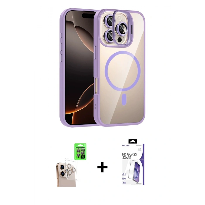 MARSİLYAN™- iPhone 16 Pro Max Kılıf Yadigar Asil Koleksiyonu - Siyah Bilvis 3X AR HD Cam Ekran Koruyucu + Raze Metal Kamera Lens - NLGY