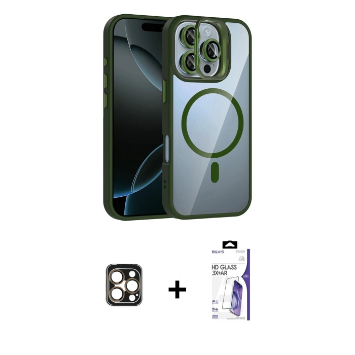 MARSİLYAN™- iPhone 16 Pro Max Kılıf Yadigar Asil Koleksiyonu - Siyah Bilvis 3X AR HD Cam Ekran Koruyucu + PVD Metal Kamera Lens - GD