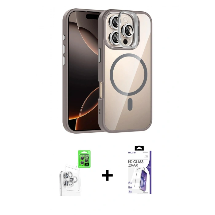 MARSİLYAN™- iPhone 16 Pro Max Kılıf Yadigar Asil Koleksiyonu - Siyah Bilvis 3X AR HD Cam Ekran Koruyucu + Raze Metal Kamera Lens - BZ