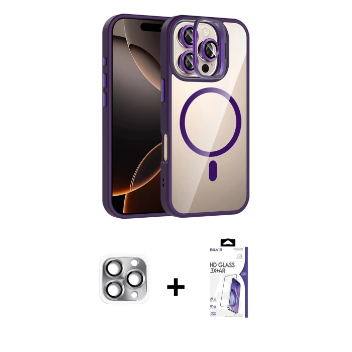MARSİLYAN™- iPhone 16 Pro Max Kılıf Yadigar Asil Koleksiyonu - Siyah Bilvis 3X AR HD Cam Ekran Koruyucu + Pers Alüminyum Kamera Lens - GI