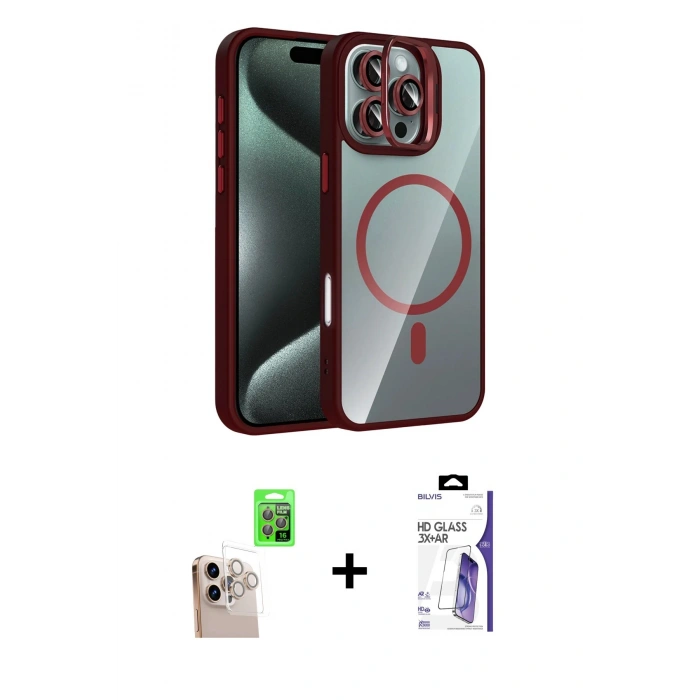 MARSİLYAN™- iPhone 16 Pro Max Kılıf Yadigar Asil Koleksiyonu - Siyah Bilvis 3X AR HD Cam Ekran Koruyucu + Raze Metal Kamera Lens - NLGY