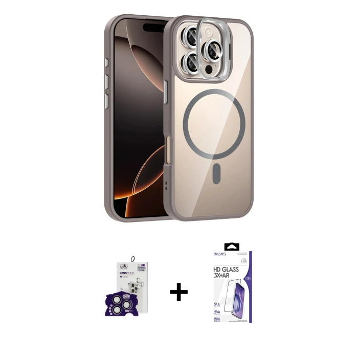 MARSİLYAN™- iPhone 16 Pro Max Kılıf Yadigar Asil Koleksiyonu - Siyah Bilvis 3X AR HD Cam Ekran Koruyucu + Bilvis Titan Kamera Lens - TMGI