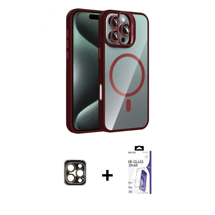 MARSİLYAN™- iPhone 16 Pro Max Kılıf Yadigar Asil Koleksiyonu - Siyah Bilvis 3X AR HD Cam Ekran Koruyucu + PVD Metal Kamera Lens - GD