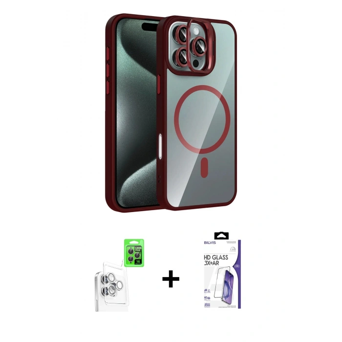 MARSİLYAN™- iPhone 16 Pro Max Kılıf Yadigar Asil Koleksiyonu - Siyah Bilvis 3X AR HD Cam Ekran Koruyucu + Raze Metal Kamera Lens - BZ