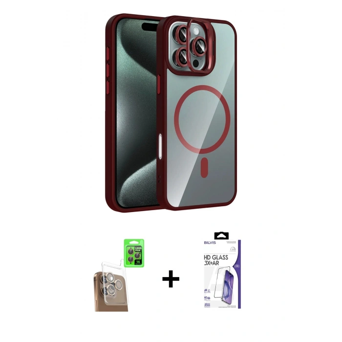 MARSİLYAN™- iPhone 16 Pro Max Kılıf Yadigar Asil Koleksiyonu - Siyah Bilvis 3X AR HD Cam Ekran Koruyucu + Raze Metal Kamera Lens - CLTM