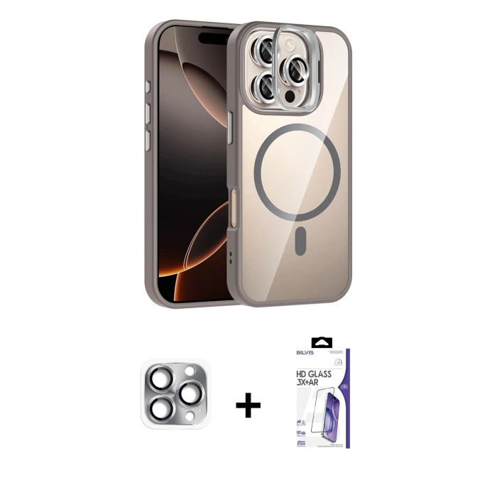 MARSİLYAN™- iPhone 16 Pro Max Kılıf Yadigar Asil Koleksiyonu - Siyah Bilvis 3X AR HD Cam Ekran Koruyucu + Pers Alüminyum Kamera Lens - GI