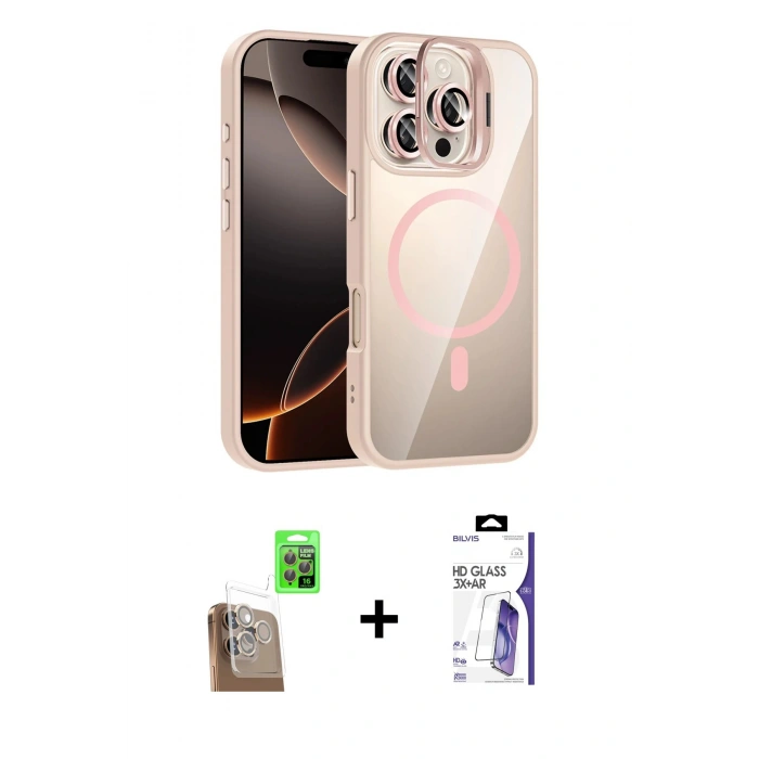 MARSİLYAN™- iPhone 16 Pro Max Kılıf Yadigar Asil Koleksiyonu - Siyah Bilvis 3X AR HD Cam Ekran Koruyucu + Raze Metal Kamera Lens - CLTM