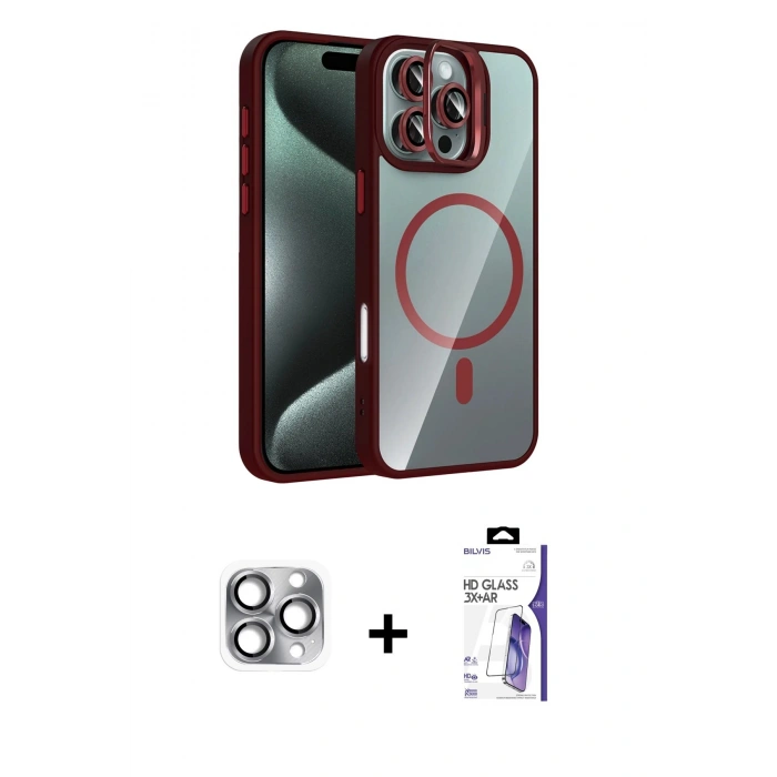 MARSİLYAN™- iPhone 16 Pro Max Kılıf Yadigar Asil Koleksiyonu - Siyah Bilvis 3X AR HD Cam Ekran Koruyucu + Pers Alüminyum Kamera Lens - GI