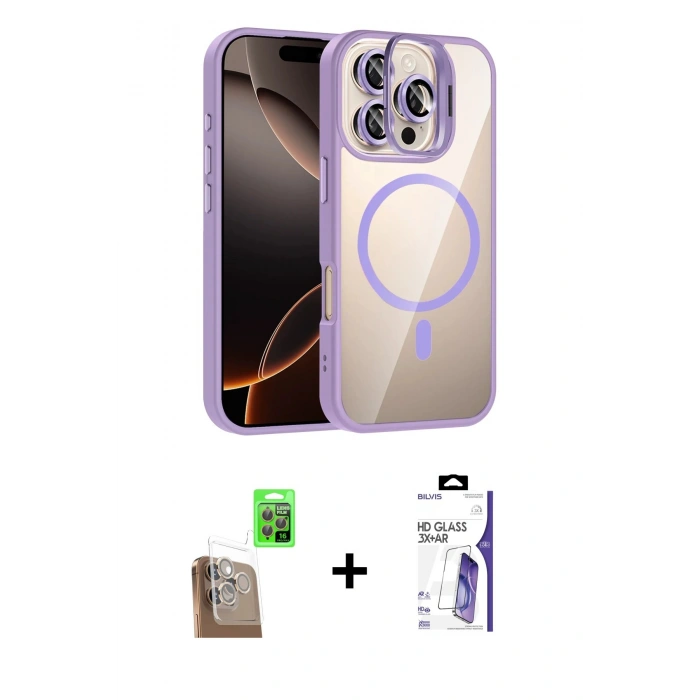 MARSİLYAN™- iPhone 16 Pro Max Kılıf Yadigar Asil Koleksiyonu - Siyah Bilvis 3X AR HD Cam Ekran Koruyucu + Raze Metal Kamera Lens - CLTM