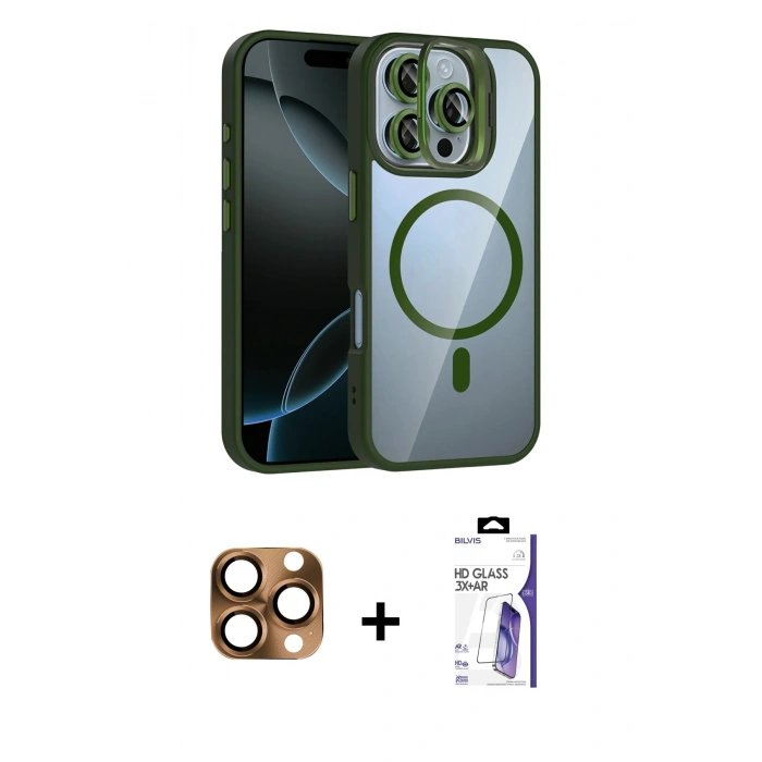 MARSİLYAN™- iPhone 16 Pro Max Kılıf Yadigar Asil Koleksiyonu - Siyah Bilvis 3X AR HD Cam Ekran Koruyucu + Pers Alüminyum Kamera Lens - CLTM