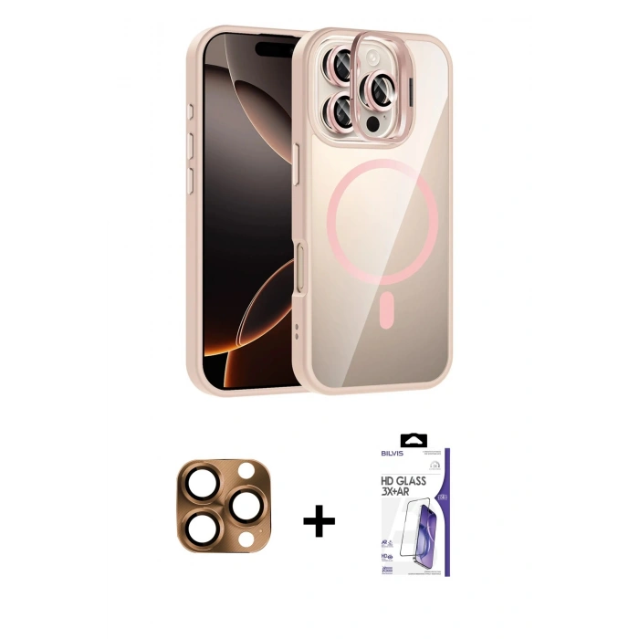 MARSİLYAN™- iPhone 16 Pro Max Kılıf Yadigar Asil Koleksiyonu - Siyah Bilvis 3X AR HD Cam Ekran Koruyucu + Pers Alüminyum Kamera Lens - CLTM