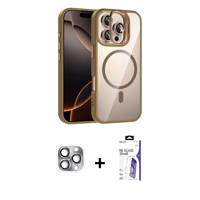 MARSİLYAN™- iPhone 16 Pro Max Kılıf Yadigar Asil Koleksiyonu - Siyah Bilvis 3X AR HD Cam Ekran Koruyucu + Pers Alüminyum Kamera Lens - GI