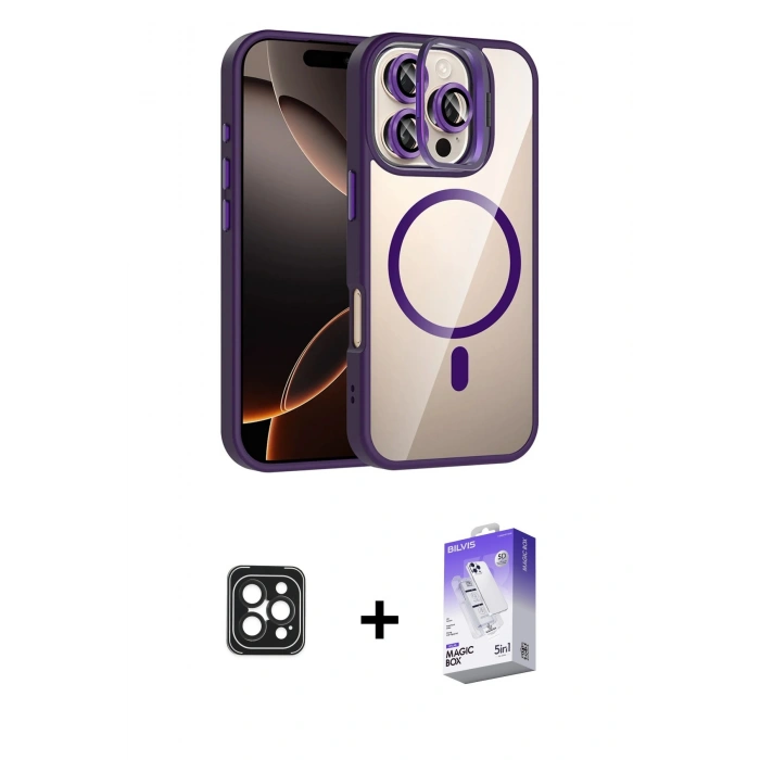 MARSİLYAN™- iPhone 16 Pro Max Kılıf Yadigar Asil Koleksiyonu - Siyah Bilvis 5in1 3D Magic Cam Ekran Koruyucu + PVD Metal Kamera Lens - SH