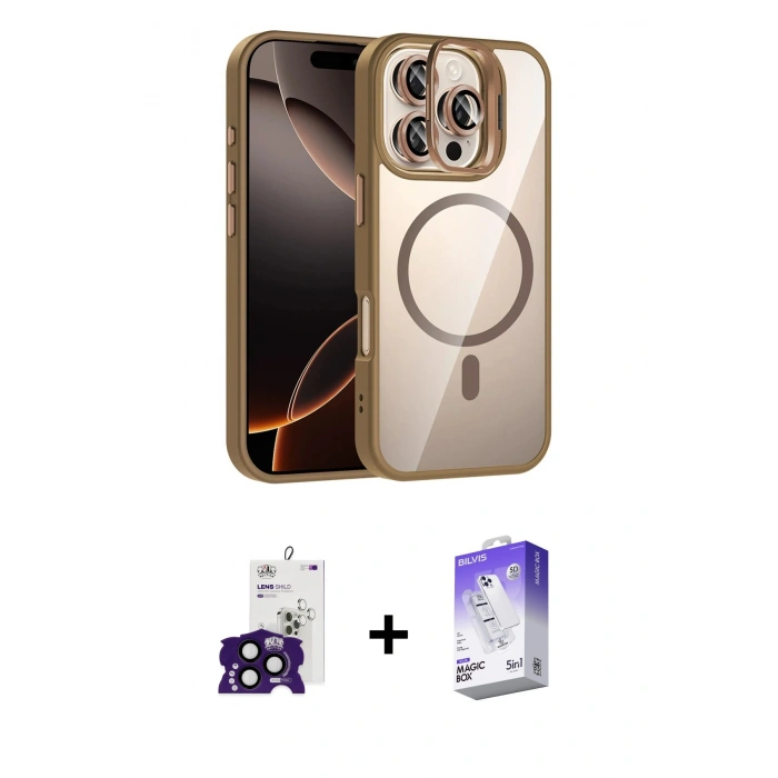 MARSİLYAN™- iPhone 16 Pro Max Kılıf Yadigar Asil Koleksiyonu - Siyah Bilvis 5in1 3D Magic Cam Ekran Koruyucu + Bilvis Titan Kamera Lens - SH