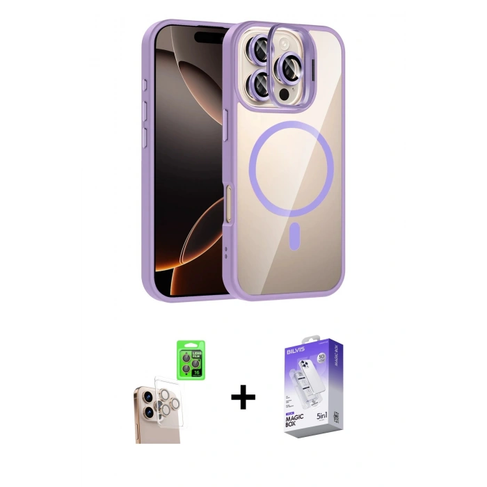 MARSİLYAN™- iPhone 16 Pro Max Kılıf Yadigar Asil Koleksiyonu - Siyah Bilvis 5in1 3D Magic Cam Ekran Koruyucu + Raze Metal Kamera Lens - NLGY