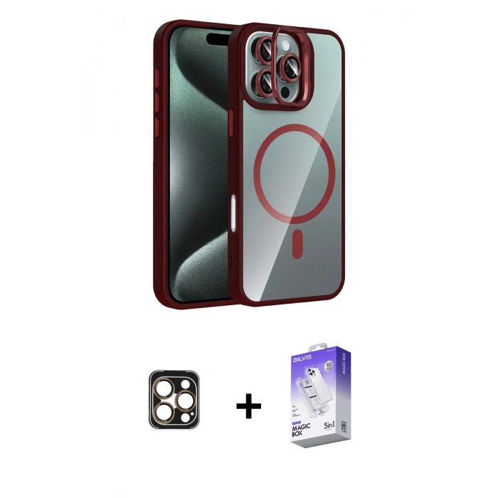 MARSİLYAN™- iPhone 16 Pro Max Kılıf Yadigar Asil Koleksiyonu - Siyah Bilvis 5in1 3D Magic Cam Ekran Koruyucu + PVD Metal Kamera Lens - GD