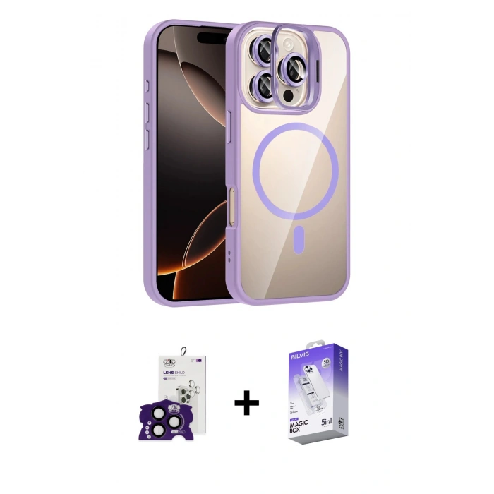 MARSİLYAN™- iPhone 16 Pro Max Kılıf Yadigar Asil Koleksiyonu - Siyah Bilvis 5in1 3D Magic Cam Ekran Koruyucu + Bilvis Titan Kamera Lens - SH