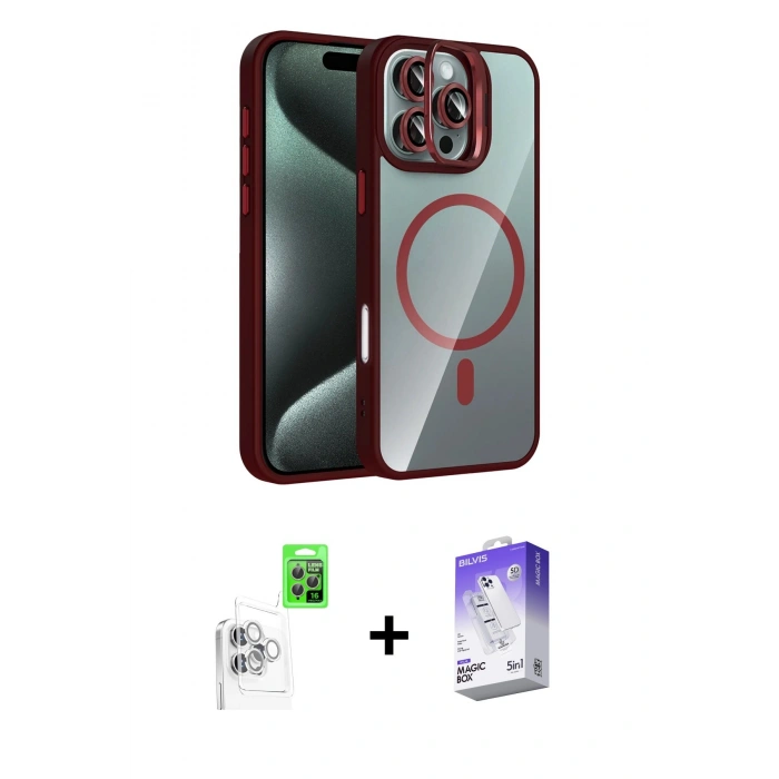 MARSİLYAN™- iPhone 16 Pro Max Kılıf Yadigar Asil Koleksiyonu - Siyah Bilvis 5in1 3D Magic Cam Ekran Koruyucu + Raze Metal Kamera Lens - BZ