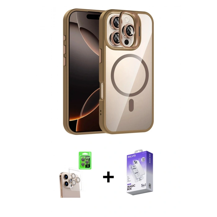 MARSİLYAN™- iPhone 16 Pro Max Kılıf Yadigar Asil Koleksiyonu - Siyah Bilvis 5in1 3D Magic Cam Ekran Koruyucu + Raze Metal Kamera Lens - NLGY