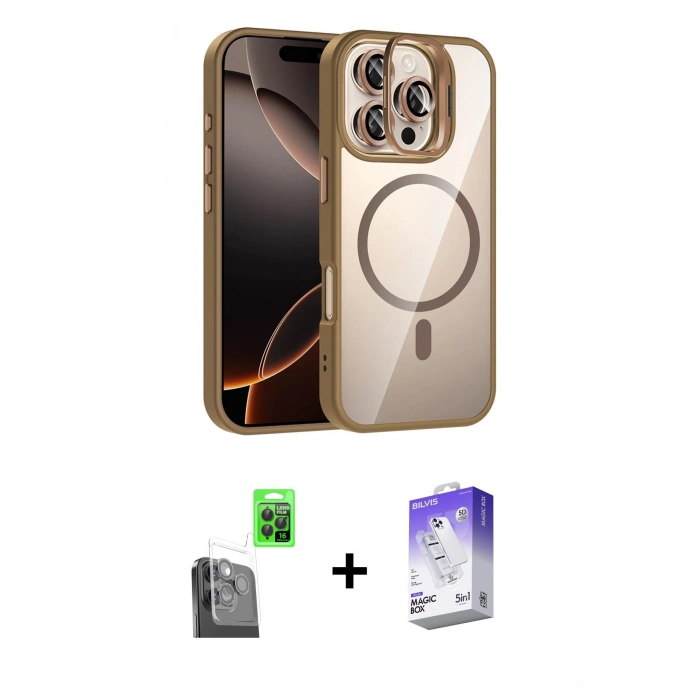 MARSİLYAN™- iPhone 16 Pro Max Kılıf Yadigar Asil Koleksiyonu - Siyah Bilvis 5in1 3D Magic Cam Ekran Koruyucu + Siyah Raze Metal Kamera Lens
